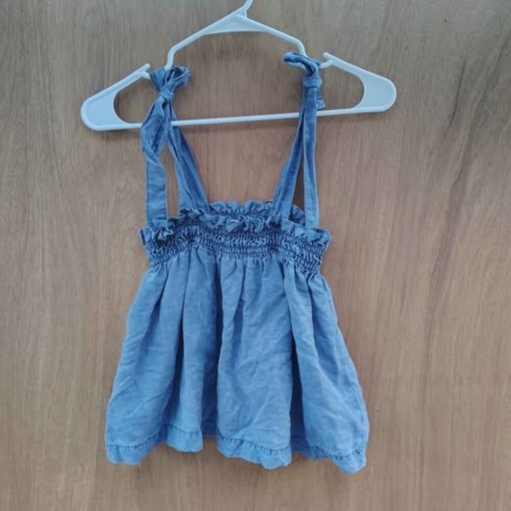 NWT Cloth & Stone Womens XS Chambray Smocked Babydoll Tie Shoulder Tank